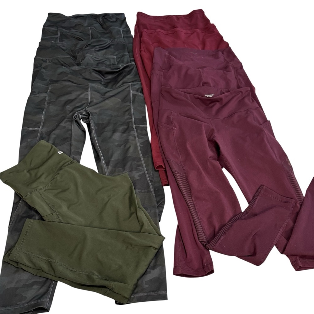 8 Pair High Waistes Active Wear Leggings Ankle Crop Green Camo Red Pocket Large